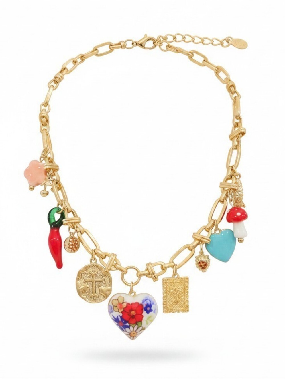 🌶▪️ Atterri ▪️Gold Charm 16" Cubic Zirconia Necklace with Colorful Accents